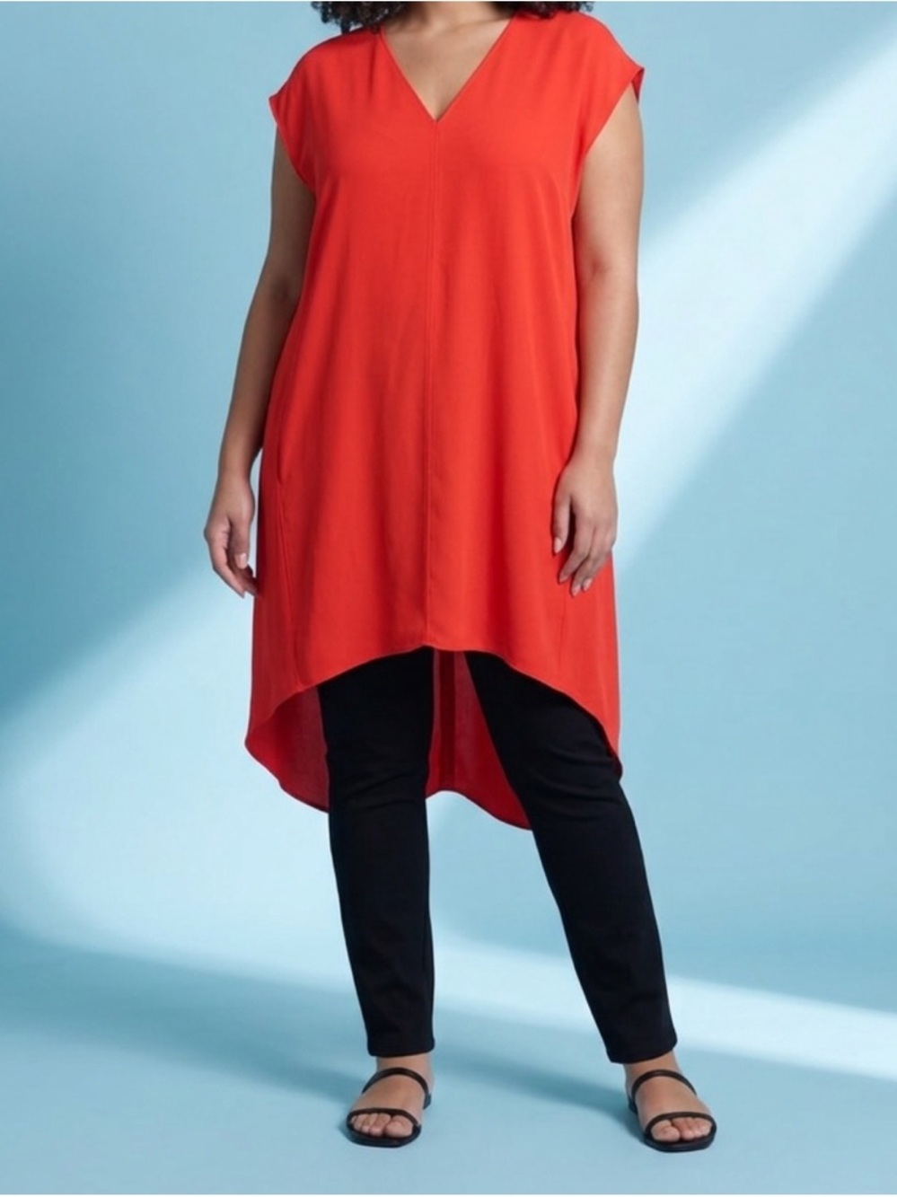 RACHEL Rachel Roy Bright Orange/RedV-Neck High-Low Tunic or Dress